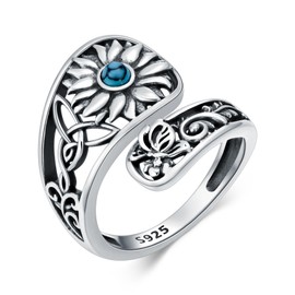 Midari Sunflower Spoon Rings for Women Sterling Silver Sunflower Turquoise Adjustable Ring Finger Ring Sunflower Rings You Are My Sunshine Sunflower Jewelry for Women Christmas Birthday Gifts