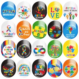 Dvbonike 100Pcs Autism Awareness Party Favor Button Pins - Novelty Colorful Pieces Ribbon Round Badge World Autism Awareness Day Pin Special Education Inspirational Supplies for Clothe Bag Accessories
