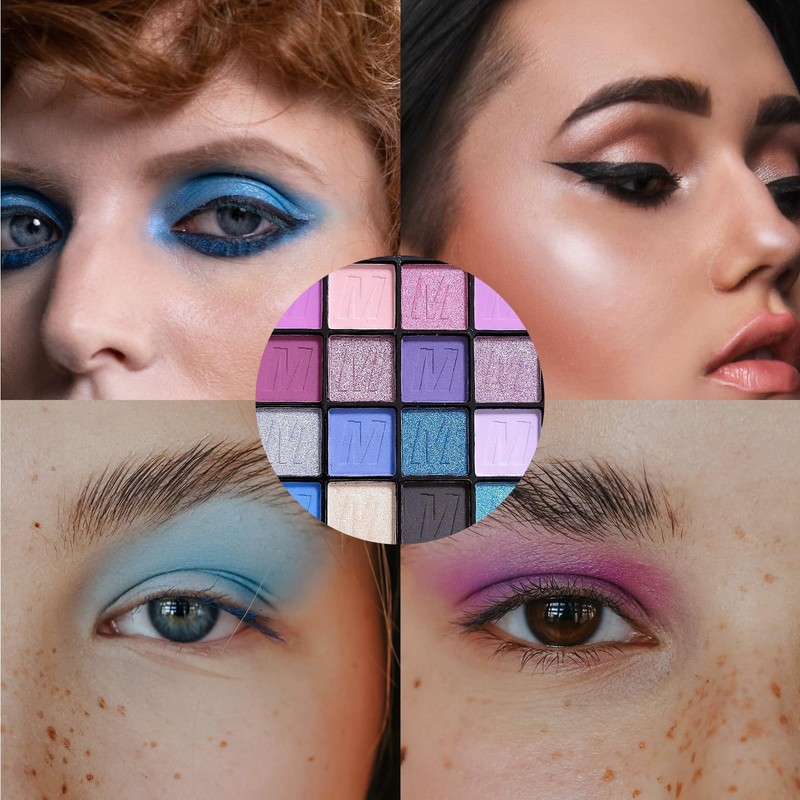 Xumann Purple Blue Eyeshadow Palette, 16Color Long Lasting Waterproof Eye