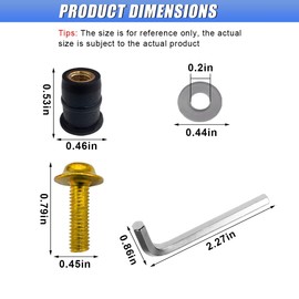 ZIMISI 10PCS Motorcycle Windshield Bolts Kit, Aluminum Alloy Car Body Mounting Screws Set with Washer & Wrench, Fairing Bolt Kit, Well Bolts Nuts Fasteners for Most Vehicles (Gold)