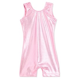 Domusgo - Maillot de gimnasia para niñas con pantalones cortos y brillantes de una sola pieza para niños, Biketard Rosa Brillante, 6-7 Años