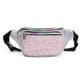 Holographic Rave Silver Purple Gravel Glitter Fanny Pack For Women Grils Festival Waist Belt Bags -Silver Purple Gravel
