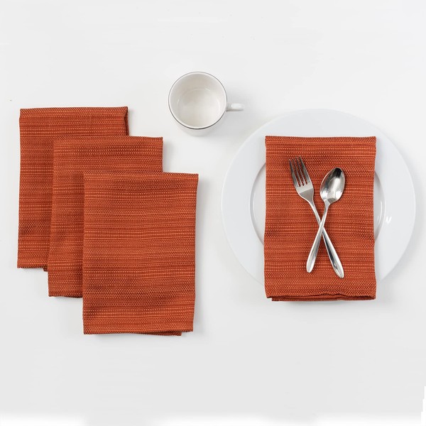 Benson Mills Textured Fabric Cloth Napkin for Fall, Harvest, and Thanksgiving Tablecloths (18" x 18" Napkin Set of 4, Bison/Rust/Burnt Orange)