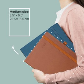 POPRUN A5 Diary 2025-2026 22 x 16.5 cm (18 Months: July 25 - Dec'26) Monthly Planner PU Leather Soft Cover Sunday Start Monthly Tab (Pacific Green)