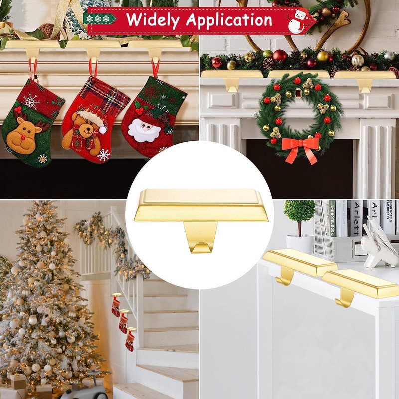 Guojanfon Christmas Stocking Holders Mantel Stocking Hangers Metal Hanging Hooks