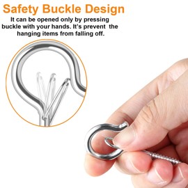 FSAH 48 PCS Q-Hanger Hooks, Screw Hooks for Outdoor String Lights, Safety Buckle Design Cup Eye Hook for Hanging Christmas Lights, Plants, Mounted on Wall Ceiling, Include 1 Wing Nut Driver, Silver