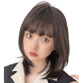 Bright Lala hf1420-TRM Wig, Full Wig, Medium Wig, Inner Color, Black Hair, Straight