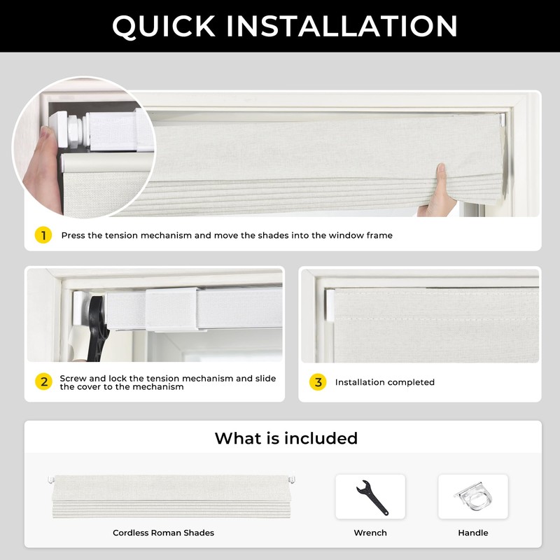 No Drill Top Down Bottom Up Roman Shades, 22×64in, Natural