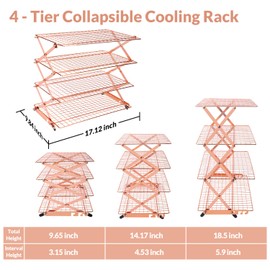 Geesta 2/3/4-Tier Collapsible Cooling Rack with Adjustable 3 Setting Design Stackable Cooling Roasting Cooking for Cookies Baking - Copper Cooking Utensils