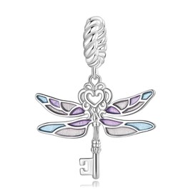 NINGAN 925 Sterling Silver Charm Golden Love Charm Buckle Safety Chain Travel Bead Firefly Dragonfly Pendant Suitable for Women Bracelet and Necklace as a Gift from Mum and Friends, Cubic Zirconia