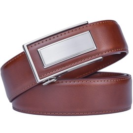 Men’s Belt Beltox Ratchet Dress Leather Buckle Belt Black Brown Blue 1 3/8” Gift Box(Brown Belt with Silver Buckle,28-32 inch waist)