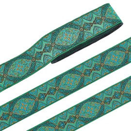 PH PandaHall 6.8m Green Jacquard Ribbon Trim, 5.2cm Emobridered Woven Ribbon Ethnic Polyester Jacquard Flower Ribbon Boho Ribbon Lace Trim for Sewing, Handmade Bag, Clothing Decoration