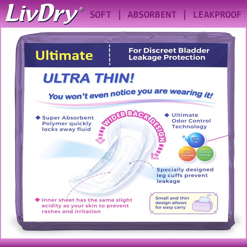LivDry Incontinence Ultra Thin Pads for Women | Leak Protection