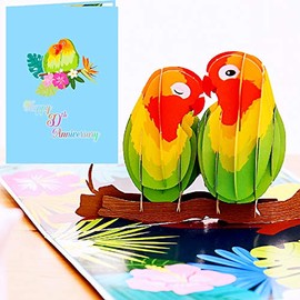 Liif 30th Lovebird Anniversary Wedding 3D Greeting POP UP Card, Happy 30th Anniversary Card - For Husband, Wife, Parents, Couple, Grandparents| With Message Note & Envelop | Size 7 x 5 in