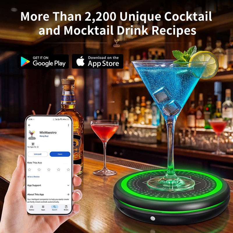 Smart Cocktail Coaster Maker, LED Pour Guidance APP Wireless Bartender