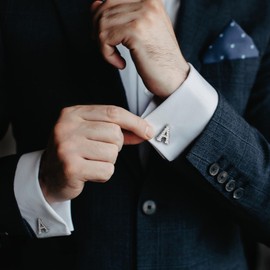 HAWSON Initial Cufflinks for Men with USA Flag Design, Classic Silver Cuff Links with Letter Monogram Suits Shirt Studs for Wedding Party