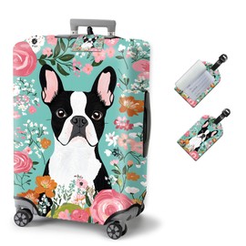 FXIANGWL Luggage Covers with Tag for Suitcase Tsa Approved, Washable Cover Travel Stretch Baggage Case Protective Suitcase Protector Fits 18-21 Inch Luggage, Cute Boston Terrier