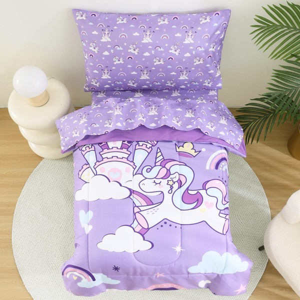 lasoftan Toddler Bedding Set, 4 Piece Bed-in-a-Bag Toddler Bed Comforter