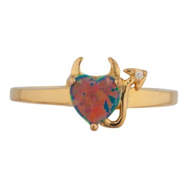 Simulated Black Opal & Diamond Devil Heart Ring 14Kt Yellow Gold Rose Gold Silver