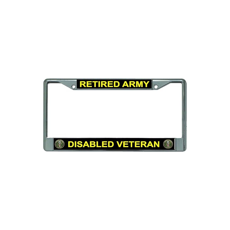 Retired Army Disabled Veteran Chrome License Plate Frame