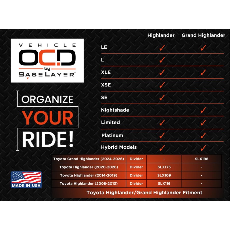 Vehicle OCD - Center Console Organizer for Toyota Highlander (2020-2026)