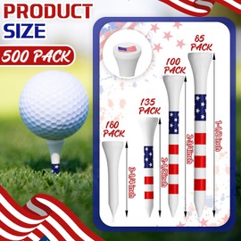 Realspring 500 Pcs American Flag Bamboo Golf Tees Bulk Stars and Stripes Patriotic Combo Length Golf Tees Four Size Mixed 3-3/4", 2-3/4", 2-1/8", 1-1/2" for Club Men Women Kids Accessories
