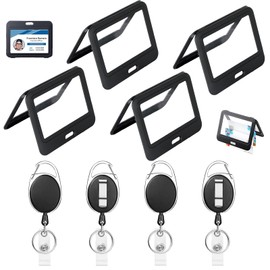 8 Piece ID Card Holder Set, Black ID Card Holders with Retractable Key Ring, Robust Plastic Card Holder, Card Case for Office, School, Credit Cards, Access ID, Driving Licences, Passports