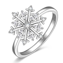 Christmas Sterling Silver Snowflake Ring for Women Snowflake Cubic Zirconia Dainty Christmas Holiday Jewelry Size 9