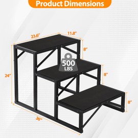 3-Step Heavy Duty Hot Tub Step, 500LBS Capacity, 24″ High with Non-Slip Pad & Powder-Coated Steel, Tool-Assisted Easy Assembly for Spa, Pool, RV, Indoor/Outdoor Use