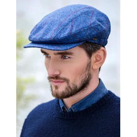 Mucros Weavers Men's Cap - Irish Tweed Flat Cap Made in Ireland (Large) SKU Blue with Red Line