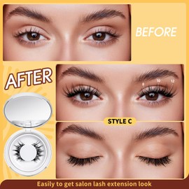 Pestañas Postizas Magneticas de larga duración, Pestañas Magneticas riutilizzabili con applicatore, Aspecto de Naturales, No requiere pegamento, fácil de colocar (1-C Paare)