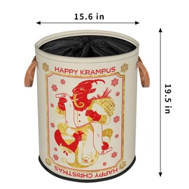 Large Laundry Hamper Basket with Lid, Red Happy Krampus Round Collapsible Storage Organizer Bin for Kids Room, Boys, Nursery, Closet, Bedroom, Playroom, Toys, Dirty Clothes, 16"W x 20"H