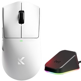 Hyekit MCHOUSE K7 Ultra Wireless Esports Gaming Mouse with Magnetic Charging Dock, PAW3950 Optical Sensor, Dual 8K Polling, 42K DPI, 59g Lightweight, 5 Programmable Buttons, 130 Hr Battery (White)