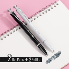 Mr. Pen- Metal Retractable Gel Pen, 2 Pack, 2 Refills, Black & White, Black Ink, Metal Barrel Gel Pens Fine Point 0.7mm, Retractable Pens, Cute Pens, Gel Ink Pens, Aesthetic Pens, Metal Gel Pen