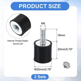 uxcell M6 Rubber Mounts, 2Pcs 20x20mm(DxH) Rubber Cylindrical Anti Vibration Isolator Shock Absorber with Lock Nut for Car Bobbin Generator Air Compressors