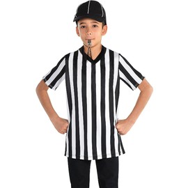 Thapower Children Referee Shirt Costume Kids Youth Black and White Stripe Boy Girls Toddler Ref Jersey,V Neck