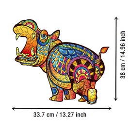 PROW® 300 Pieces Alien Shape Wooden Jigsaw Puzzles Unique Shaped Hippopotamus Puzzles for Adults,Hippo Jigsaw Pieces Best Gift for Adults and Kids Large Size :13.3 × 15 inches (33.7X38CM)