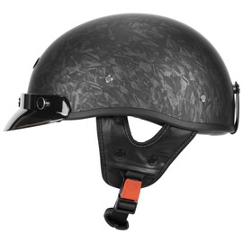 Quickool Retro Motorcycle Half Helmet with Retractable Sun Visor, DOT Certified Vintage Open Face Helmets for Men & Women for Cruiser Chopper Moped Scooter (Black Pattern,L)