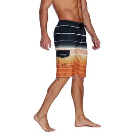 unitop Men's Swim Trunks Surfing Shorts Summer Quick Dry Striped with Mesh Lining Orange-32