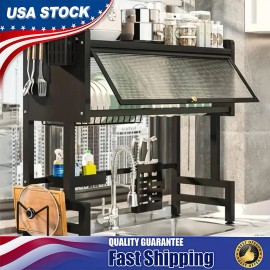 Unbranded Over The Sink Dish Drying Rack 3 Tier Large Dish Rack Metal For Kitchen w/ Lid