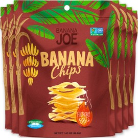 Banana Chips - Dried Bananas Gluten Free Chips (Hickory BBQ) Dehydrated Fruits Healthy Chips Snacks For Adults & Kids - Vegan Paleo non gmo Dried Fruits Snacks (Made From 100% Real Banana) 6 Packs