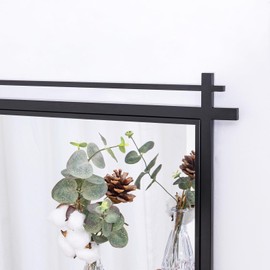 Chende Decorative Wall Mirror with Shelf, 22" x 30" Black Bathroom Mirror with Metal Frame, Modern Accent Mirror for Entrance, Living Room, Hallway