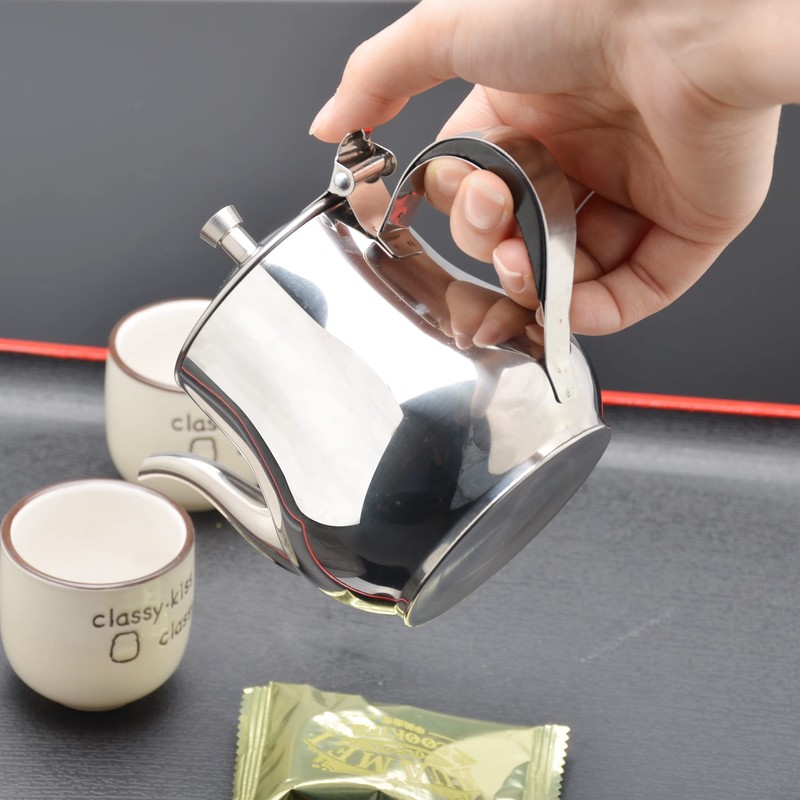 SANQIAHOME Small Stainless Steel Teapot (Silver, 360ml)