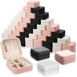 Batiyeer Small Jewelry Travel Case Bulk Mini Jewelry Box Organizer Bridesmaid Proposal Gift Christmas Leather Earring Boxes(White Pink Black)
