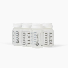 Ameda - Botellas de almacenamiento de leche materna con tapa hermética | Contenedores de almacenamiento de leche materna de 4.5 onzas para refrigerador (4 unidades) | Alternativa de bolsa de almacenamiento de leche materna | Suministros de lactancia materna
