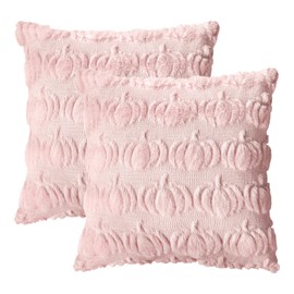 Artoid Mode Pink Artificial Fur Pumpkins Autumn Cushion Covers Set of 2 45 x 45 cm Plush Velvet Sofa Cushion Decorative Cushion Cover Bedroom Decoration