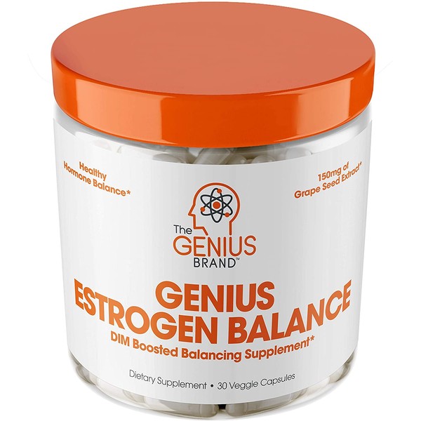 Genius Estrogen Balance – DIM Supplement w/Grape Seed Extract, Dual Estrogen Blocker for Men & Hormone Balance for Women – Aromatase Inhibitor – Cortisol Manager & Thyroid Support, 30 Veggie Pills