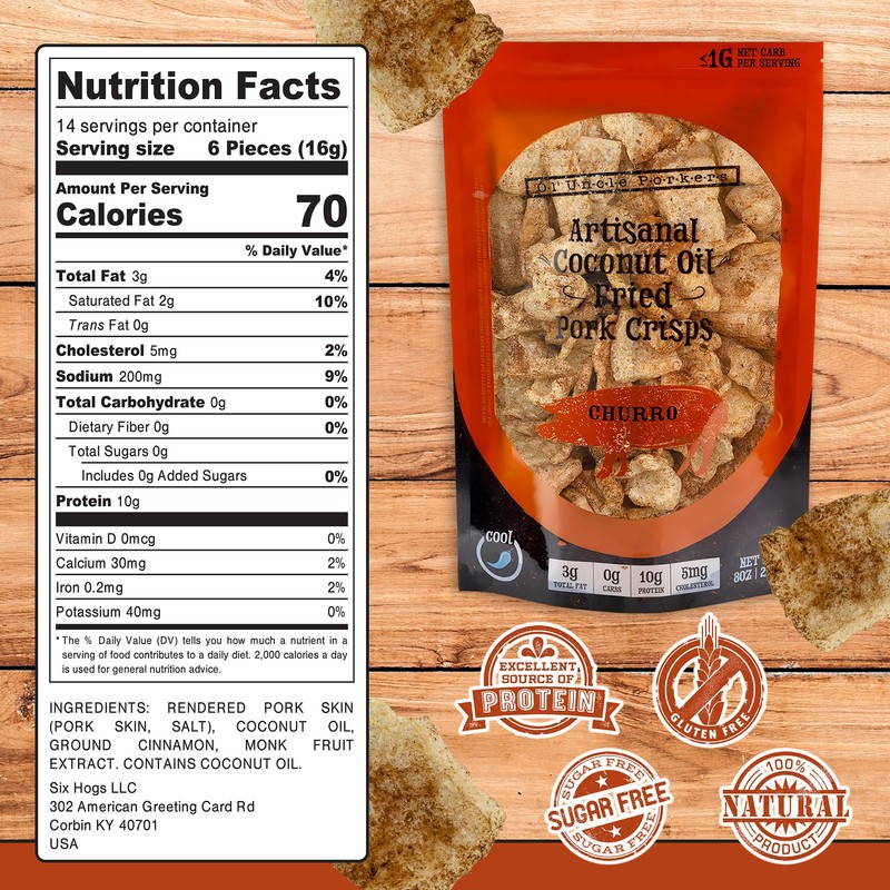 Ol' Uncle Porkers Keto-Friendly Pork Rinds Fried in Coconut Oil,