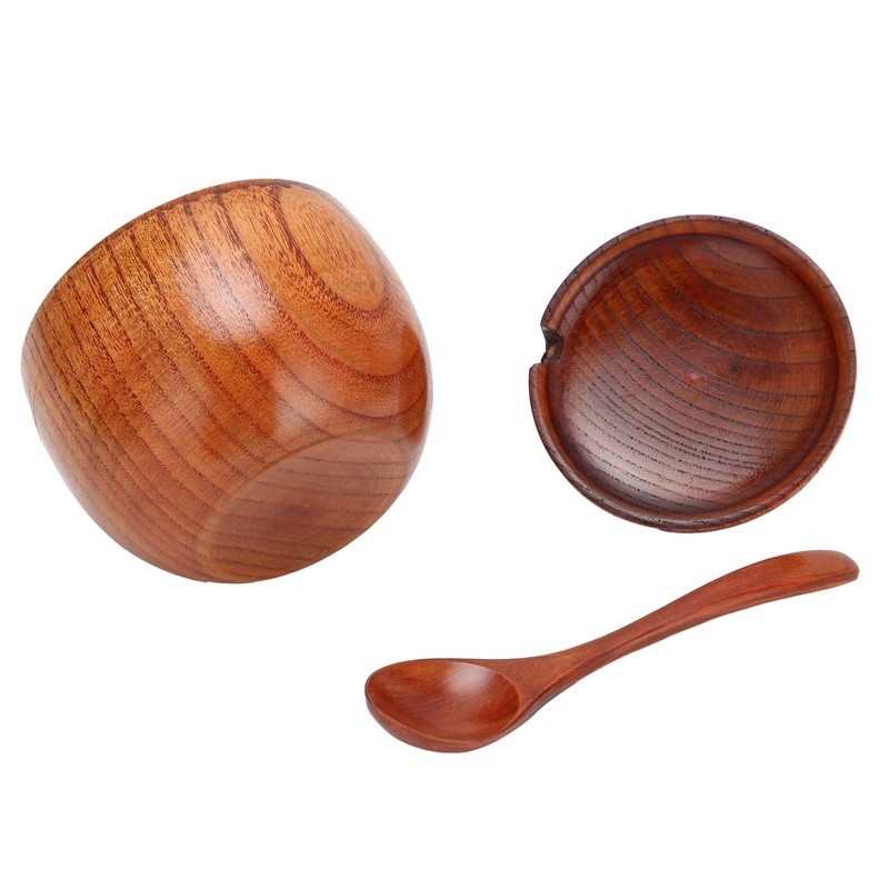Olla de madera para especias, salero, caja de pimienta de