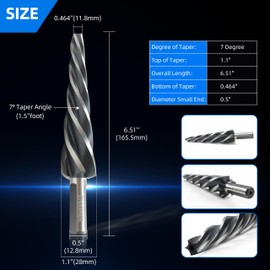 ZNXIMER 7 Degree Ball Joint Tapered Reamer, Tapered Ball Joint Reamer for 1-1/2" Per Foot Taper, for Fitting Ball Joints and Tie Rod Ends, Made of 6542 High-Speed Tool Steel, Reinforced Threaded Type